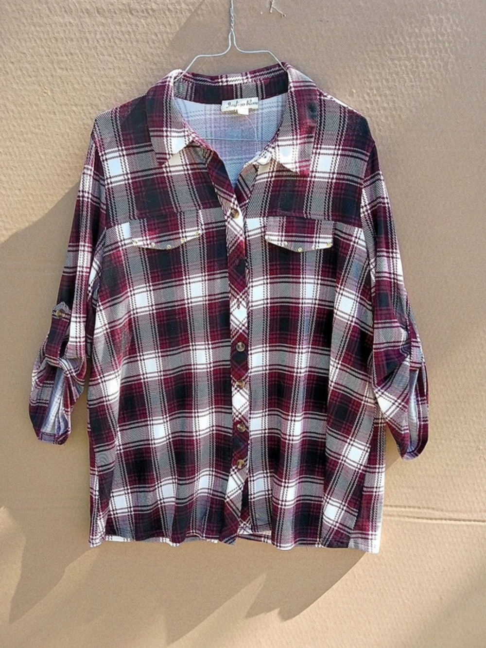 Indigo Rose Plaid Button Down Shirt in Red & White Size 2X